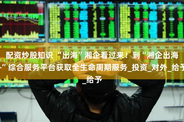 配资炒股知识 “出海”湘企看过来！到“湘企出海+”综合服务平台获取全生命周期服务_投资_对外_给予