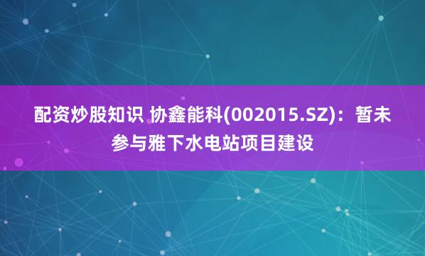 配资炒股知识 协鑫能科(002015.SZ)：暂未参与雅下水电站项目建设